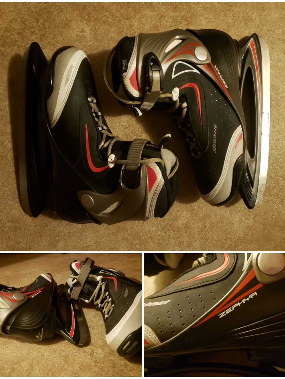 Zephyr Black and Red Men's Ice Skates - SIZE 8